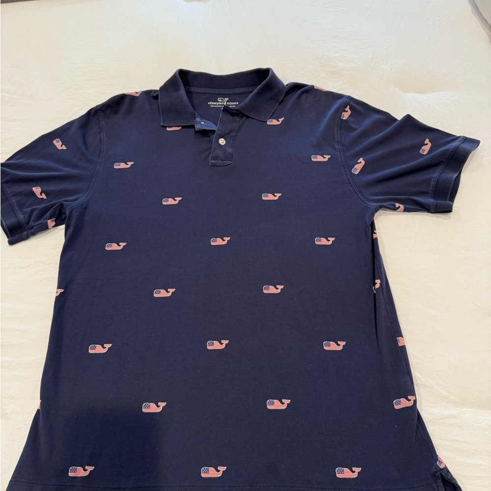 Vineyard Vines Blue and Pink Polo Shirt with Whale Pattern